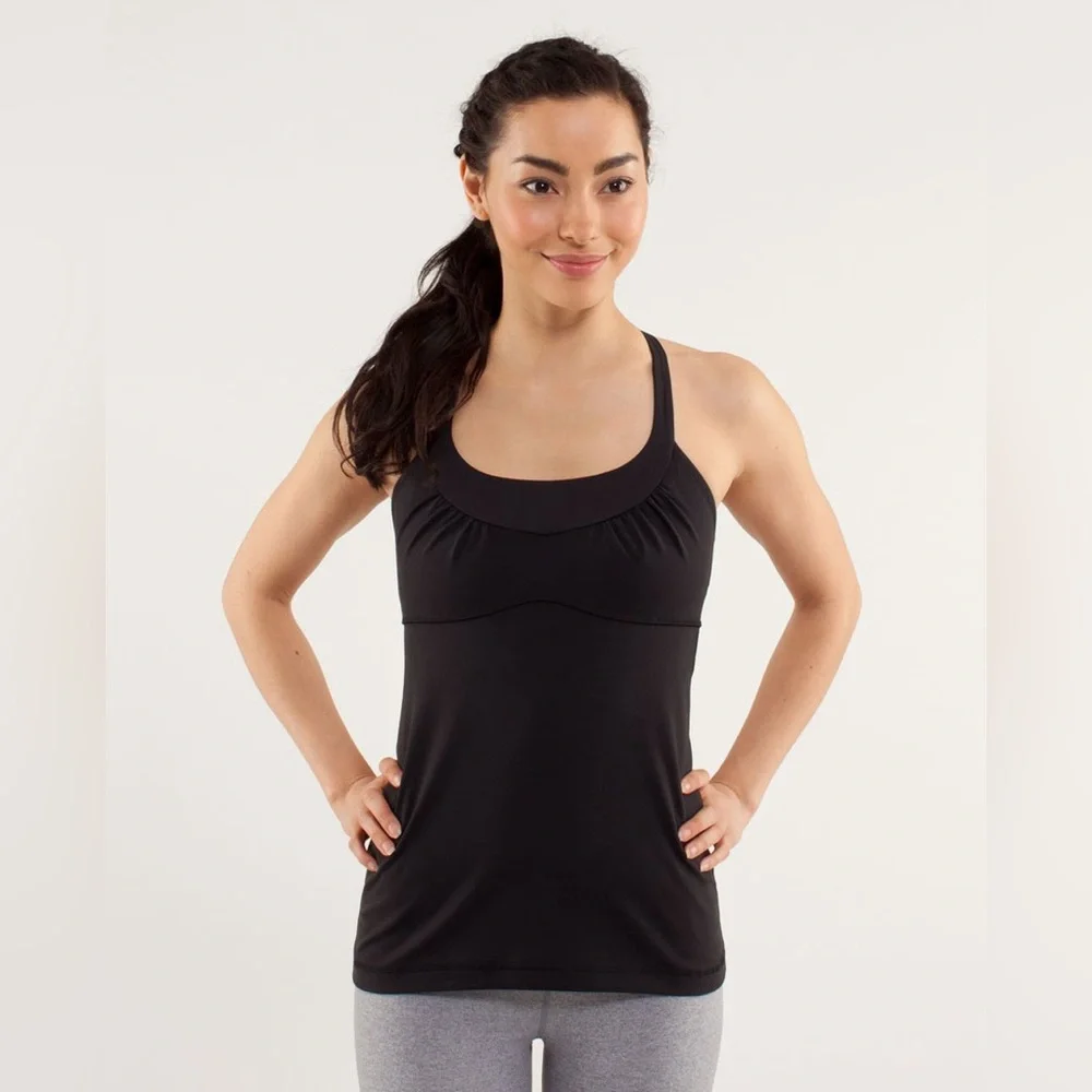 Women’s Lululemon Scoop Me Up Tank Black Athletic Workout Yoga Top 10 Shelf Bra